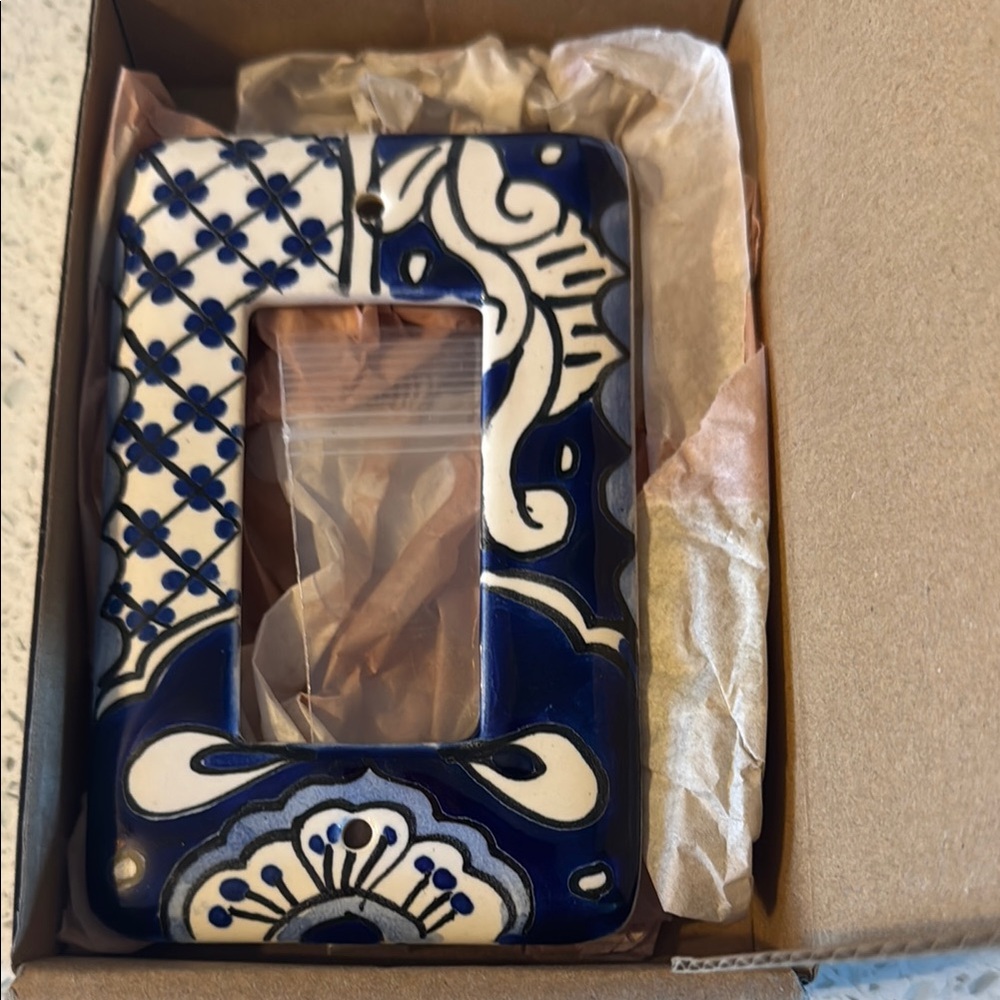 Blue and White Decorative Light Switch Accents. Includes hardware